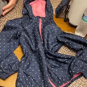 Navy Polka Dot Hooded Jacket with Pink Lining